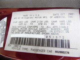 2002 MITSUBISHI GALANT ES 4DR RED 2.4 AT 193909